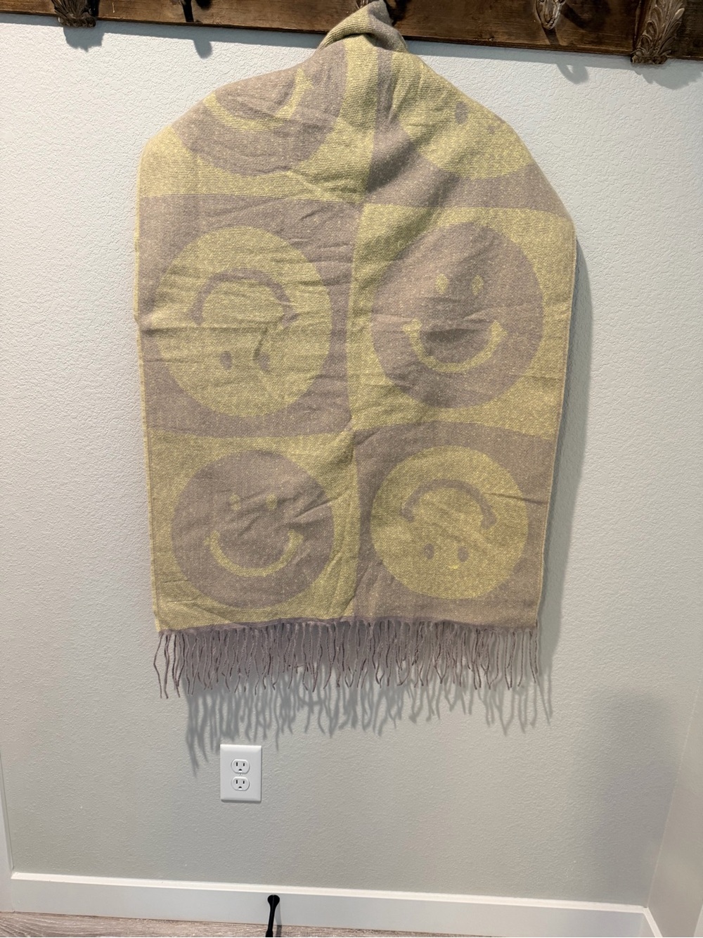 wild fable Yellow and Taupe Smiley Face Fringe Scarf